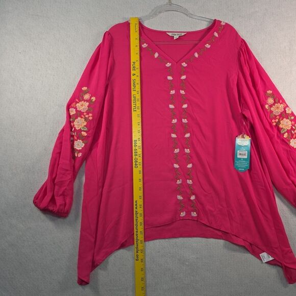 Pioneer Woman Shark Bite Hem Tunic Size XL Pink Peasant Top Embroidered NWT - Picture 6 of 9